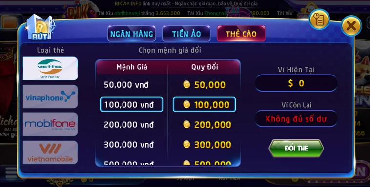 Rút tiền thẻ cào tại Rikvip an toàn  - tiện lợi - bảo mật.