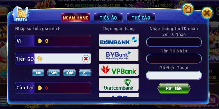 Rút tiền qua tài khoản ngân hàng tại Rikvip.
